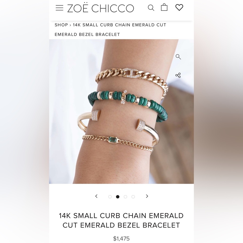 ZOË CHICCO 14k Gold Curb Chain Emerald Bracelet - 7" Chain - Picture 3 of 6
